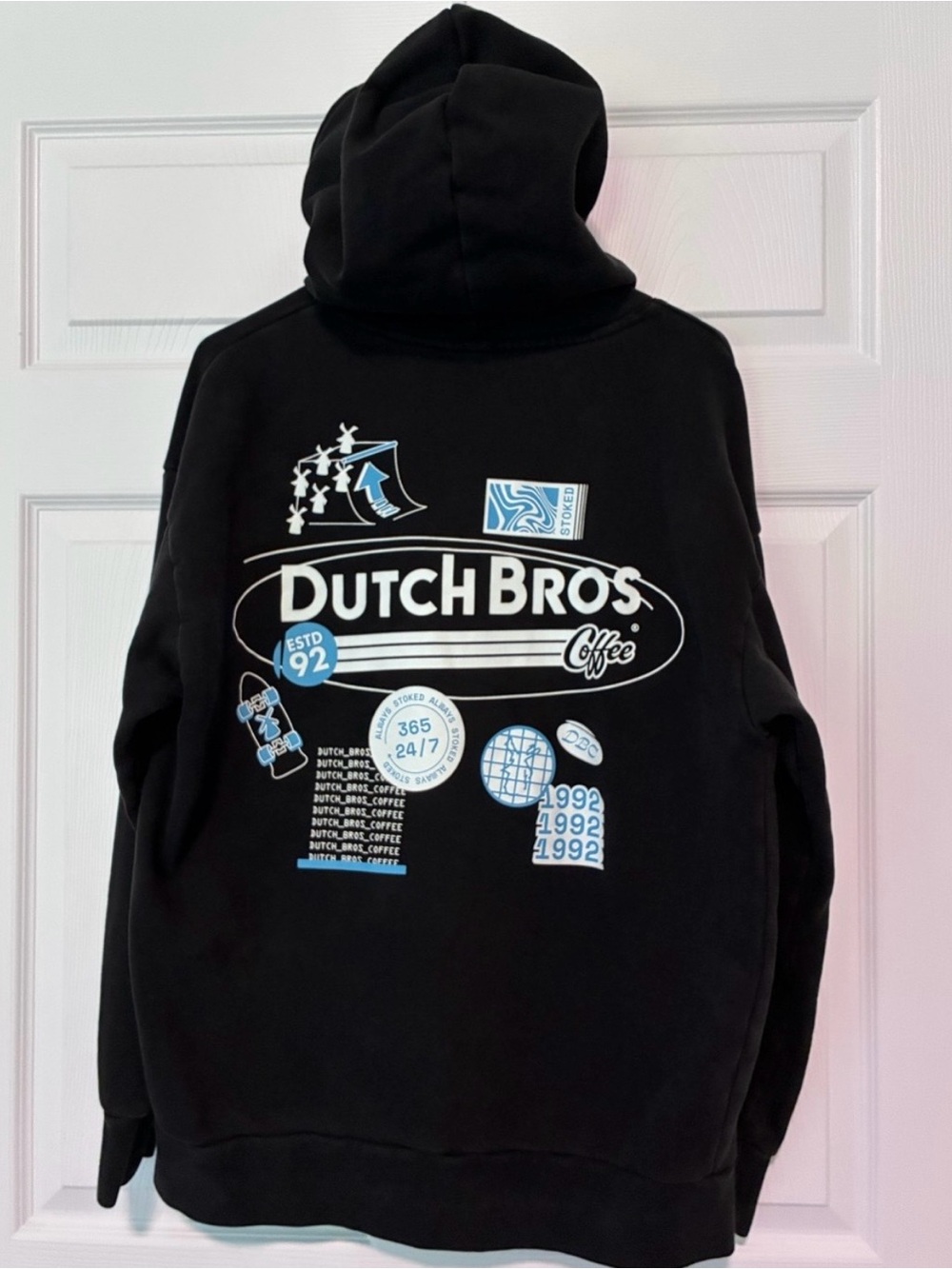 Dutch Bros Black Hoodie with White Drawstrings